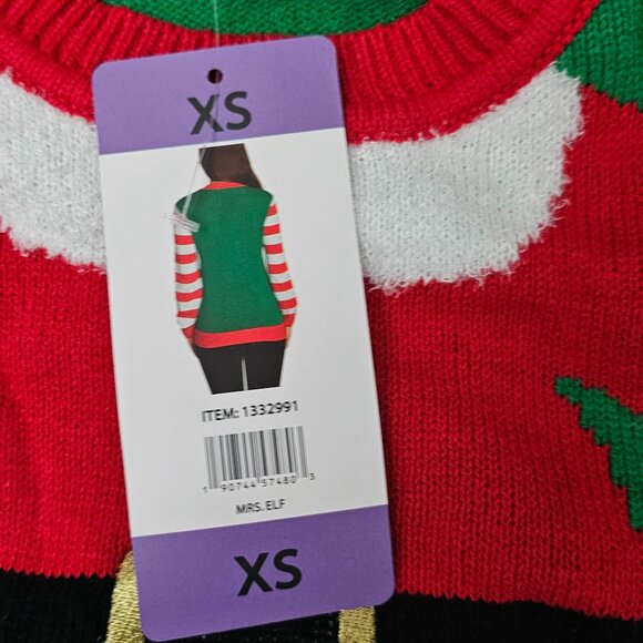 Christmas New UGLY Sweater Party To Be Jolly Mrs. Elf Pullover Knit Sweater - Picture 8 of 9